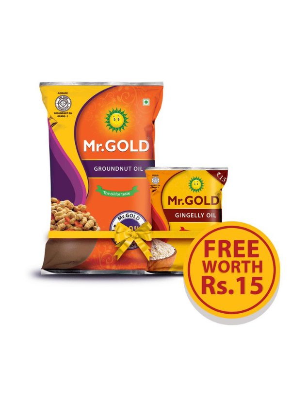 Mr.Gold Groundnut Oil Pouch, 1L + Free Mr.Gold Cold Pressed Gingelly Oil Pouch (Sesame Oil/Til Oil) worth Rs.15