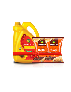 Golden Grain Combo (Mr. Gold Sunflower oil 3L + Sunraja Daily Chakki fresh Atta 1kg*2) - Total 5 kg