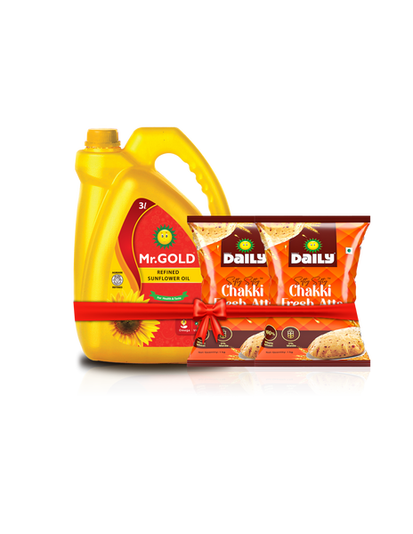 Golden Grain Combo (Mr. Gold Sunflower oil Can,3L + Sunraja Daily Chak ...
