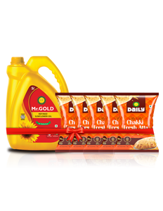 Golden Mega Pantry Combo (Mr. Gold Sunflower oil 5L, Daily Aata (1kg*5))-Total-10 kg