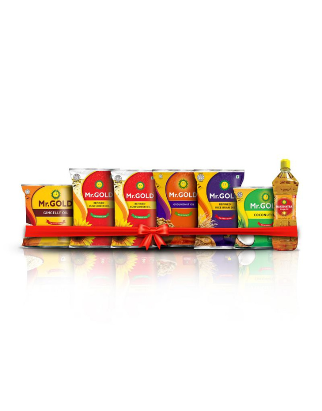 Mr. Gold All in one Mega Combo (Refined Sunflower Oil 2L, Filtered Groundnut Oil 1L, Refined Rice Bran Oil 1L, Cold Pressed Gingelly Oil 500ml, Coconut Oil 500ml, Lamp Oil 1L) - Total 6L