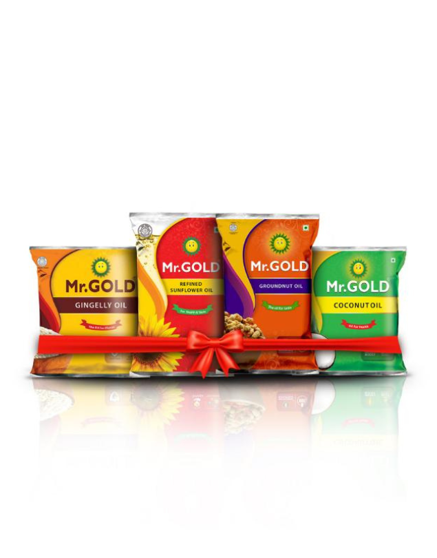 Mr. Gold All in one Mini Combo (Refined Sunflower Oil 1L, Filtered Groundnut Oil 1L, Cold Pressed Gingelly Oil 500ml, Coconut Oil 500ml) - Total 3L