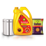 Mr.Gold Hittana Offer Refined Sunflower Oil Can, 5L + Gulas Jaggery Powder Pouch 500G with Kitchen Container - 5.5L