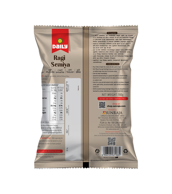Sunraja Daily Ragi Semiya Combo 180G, Set of 5- Total 900G