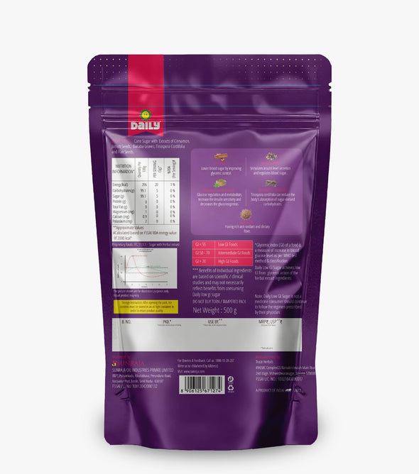 Sunraja Daily Low GI Sugar Pouch 500G, Set of 2- Total 1KG