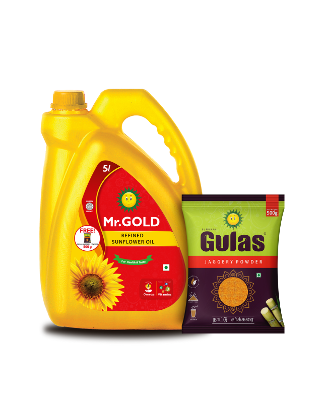 Mr.Gold Refined Sunflower Oil 5L Can + Free Gulas Jaggary Powder,500G